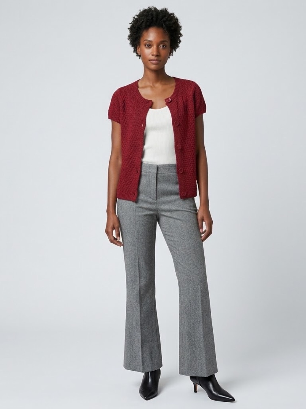 LOFT Cranberry Knit Cardigan Oversized Buttons Cap Sleeves Size Small